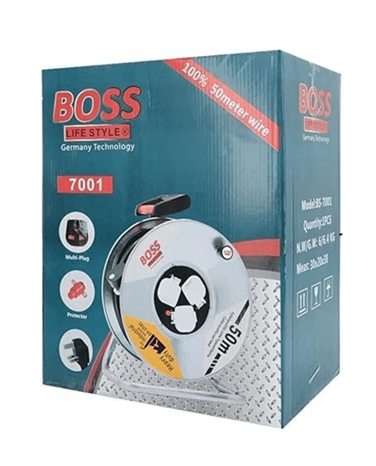 BOSS 50m Electric Cable Reel | Heavy Duty Extension Cord Roller with Multi-Socket Outlets Cable Reel