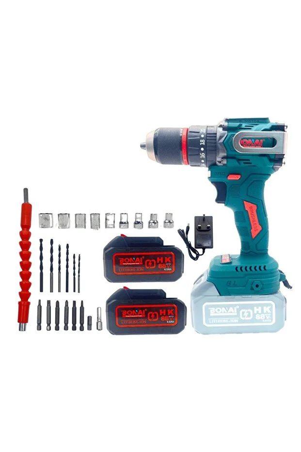 Bonai 88VF Cordless Brushless Impact Drill, 60Nm Torque, 13mm Keyless Chuck, 2-Speed Brushless