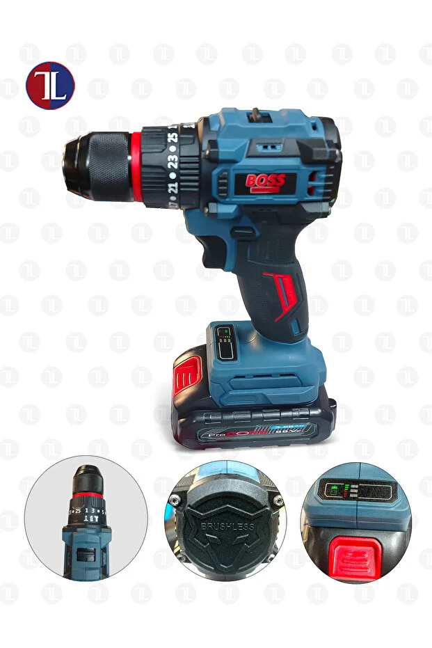 BOSS Cordless Impact Drill, 13mm Heavy-Duty Power Driver with 2-Speed Variable Control Cordless