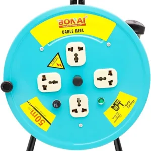 Bonai 50M Open Cable Reel Extension Lead with Winding Handle - High Visibility Green, Thermal Cut Ou