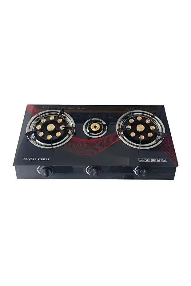 Silver Crest 3-Burner Gas Cooktop, Tempered Glass Stove with Automatic Ignition, Durable & Stylish Kitchen Gas Hob Burner