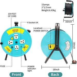 Bonai Open Cable Reel Extension 50m Lead with Winding Handle & Thermal Cut Out - Green 3 1 org zoom 16 9