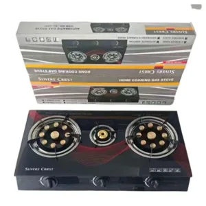 Silver Crest 3-Burner Gas Cooktop, Tempered Glass Stove with Automatic Ignition, Durable & Stylish Kitchen Gas Hob 3 1 org zoom 18 2