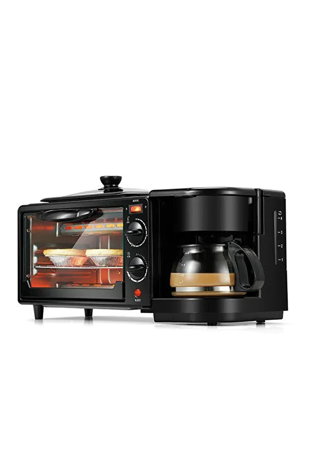 Silver Crest 3-in-1 Breakfast Maker, 2800W Multi-Function Kitchen Station with Coffee Maker, Toaster Oven & Griddle Maker
