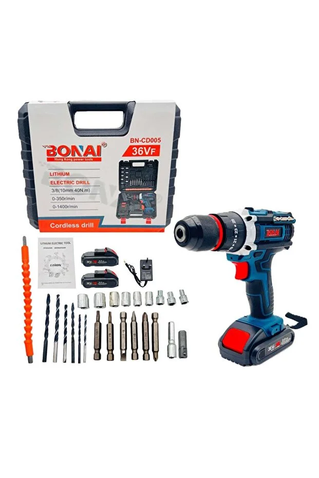 Bonai Cordless Drill, 3/8" Keyless Chuck Lithium-Ion 36VF Power Drill Set with Battery Lithium-Ion