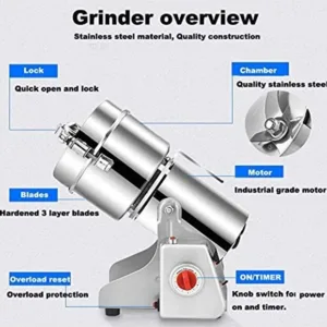Commercial 400G Grain Mill Grinder – Heavy-Duty Electric Spice & Cereal Pulverizer – Durable Stainless Steel Grinder for Dry Foods & Herbs 8 1 org zoom 7 8