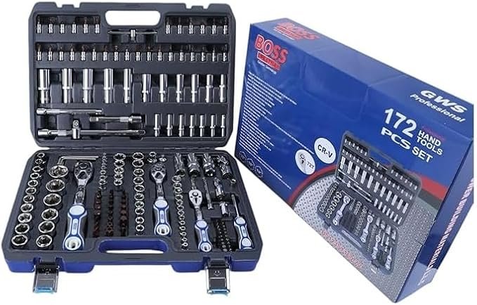 BOSS 172-Piece Socket Set, Professional Cr-V Steel Mechanics Tool Kit & Metal Case 1 Socket Set