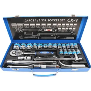 boss Metric 1/2'' Drive Socket Set, 24pcs Ratchet Wrench Tool Set, 10pcs 10-24mm Metric D