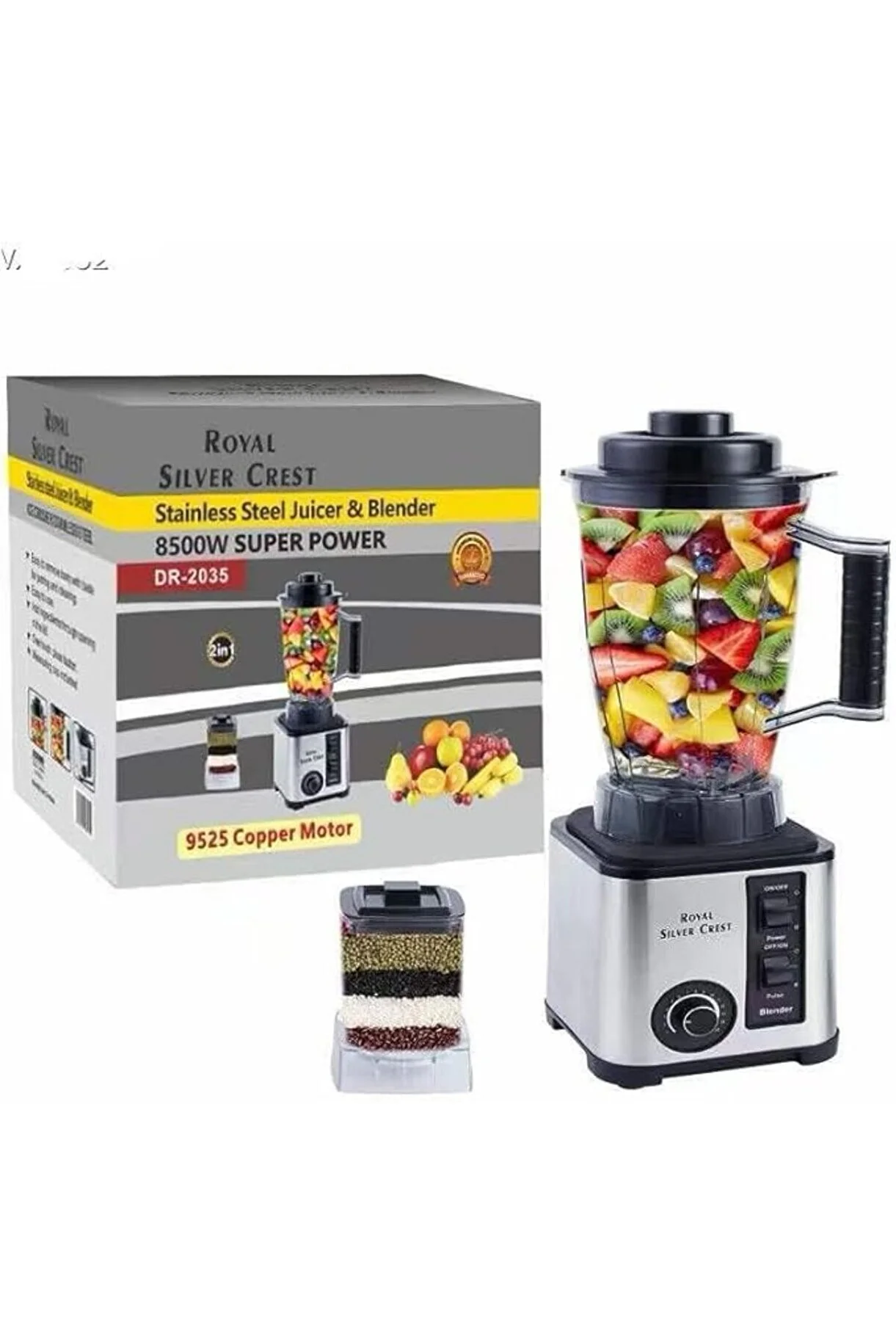 Silver Crest 2-in-1 Professional Blender, 6000W High-Power Motor, 2.5L Jar & 0.8L Grinding Bowl, 15-Speed Control, Stainless Steel Blades Blender