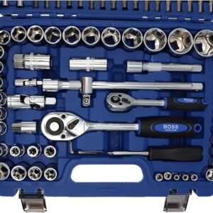 Boss Socket & Ratchet Tool Set 108 Piece – Complete Mechanics Kit with Extension Bars, Screwdriver Bits & Storage Case for Home, 3 2 12