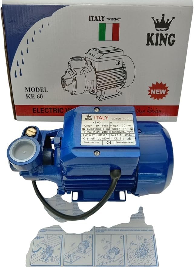 King Electric Water Pump, 0.5 HP, 30L/min Durable Italian Tech Design Water Pump