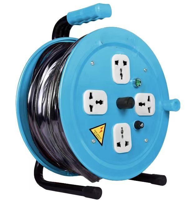 Heavy-Duty Cord Reel, 4-Outlet Extension Retractable Power Cable with Leakage Protection Reel