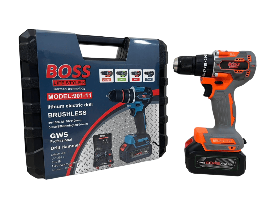 BOSS Cordless Rotary Hammer Drill Kit – Cordless Drill 118VF Brushless High Torque with Case, Battery, Charger & Accessories Cordless Drill