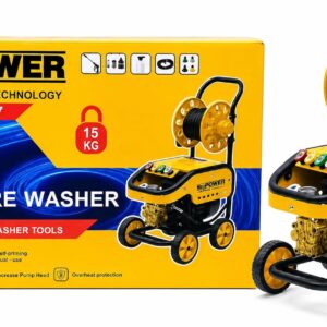 NEO POWER High car  Pressure Washer with Hose Reel, Yellow, Portable, Wheeled Design, Japan Technology