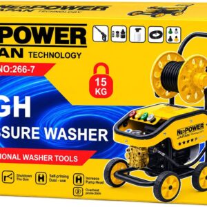 NEO POWER High car Pressure Washer with Hose Reel, Yellow, Portable, Wheeled Design, Japan Technology 3 1 2
