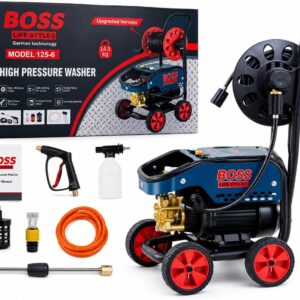 BOSS Electric High Pressure Washer, 3000W Power Cleaner, 5800 PSI, 300 Bar, 8.5L/Min Self-Priming Jet Wash Machine with Hose Reel for Car, Patio, Driveway & Home Cleaning