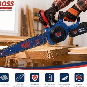 BOSS 16-Inch Brushless Cordless Chainsaw Kit (198V) – Lightweight Electric Chain Saw with 2x Rechargeable Lithium-Ion Batteries, Charger, Maintenance Tools & Manual 3 51Gk3uoMD6L. AC