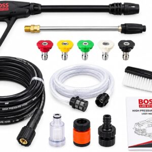 BOSS High Pressure Washer 3000W Power Cleaner with Self-Priming Pump, High Pressure Water Jet Machine with Spray Gun, Hose & Accessories for Car, Patio, Driveway & Home Cleaning 4 3 4